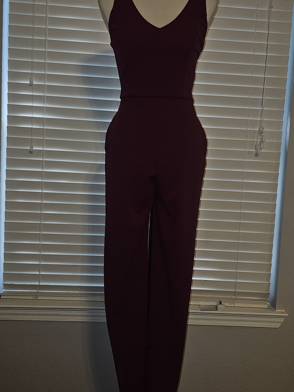 V-Neck Sleeveless Burgundy Jumpsuit
